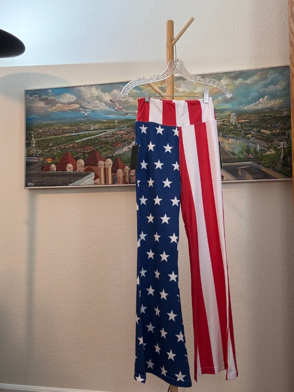 NWT Tipsy Elves American Flag Bell Bottom Flare Leggings Stars & Stripes Small - Picture 2 of 6